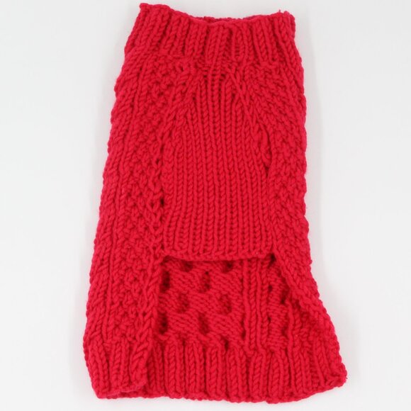 Handmade Hand Knit Red Merino Wool Basic Cabled Dog Sweater XS - Picture 3 of 3